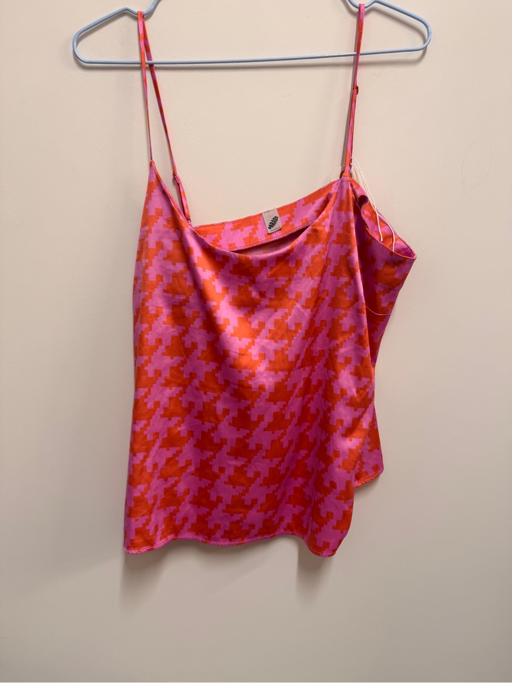 Parade Silky Pink and Orange Houndstooth Satin Cami Tank Top